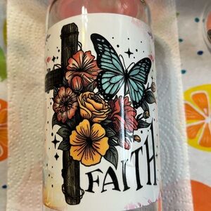 Floral Faith Bottle with Butterfly Design